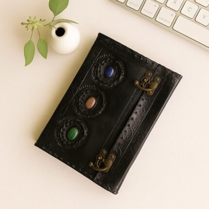 Black Leather Diary with 3 Chakra Stones & Twist Lock