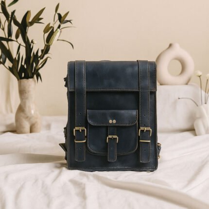 Black Leather Saddle Bag - Motorcycle Side Bag