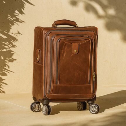 Cognac Glide Leather Trolley Bag