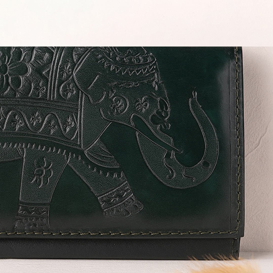 Emerald Elephant – Green Leather Hand Clutch-3 Emerald Elephant – Green Leather Hand Clutch - Image 1