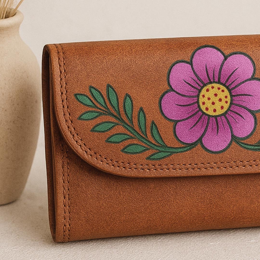 FloraCraft Hand-Painted Leather Wallet-2 FloraCraft Hand-Painted Leather Wallet - Image 1