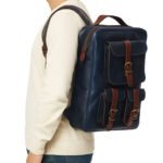 Navy Buckle Leather Backpack - Image 5