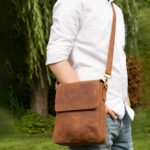 Vintage Design Brown Leather Crossbody Bag