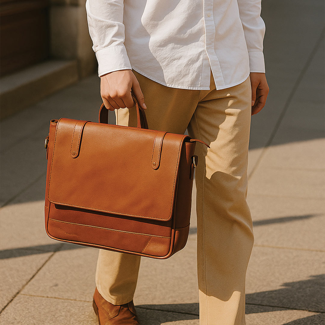 Segmento Tan Leather Laptop & Office Bag-3 Tan Leather Laptop Office Bag for Gifting