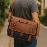 Urbano Leather & Canvas Messenger Laptop Bag - Image 4