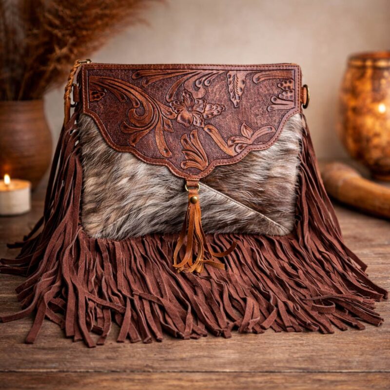 boho trail sling bag handcrafted leather fringe crossbody