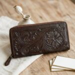 leather zip wallet for women embossed design