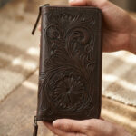embossed leather zip wallet for women premium