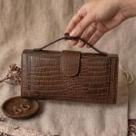 leather clutch wallet for women croc texture