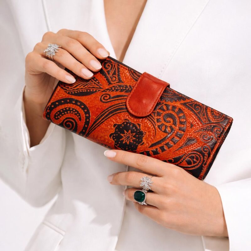 leather clutch wallet for women embossed design