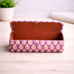 inside traditional block print glass case protective lining