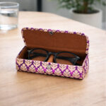 side view traditional block print glass case leaf pattern